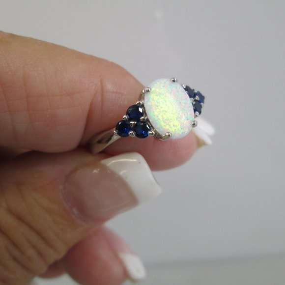 Stunning Opal & Blue Sapphire Ring>925 Sterling Ring,925 Opal ring,Sapphire - Picture 4 of 5